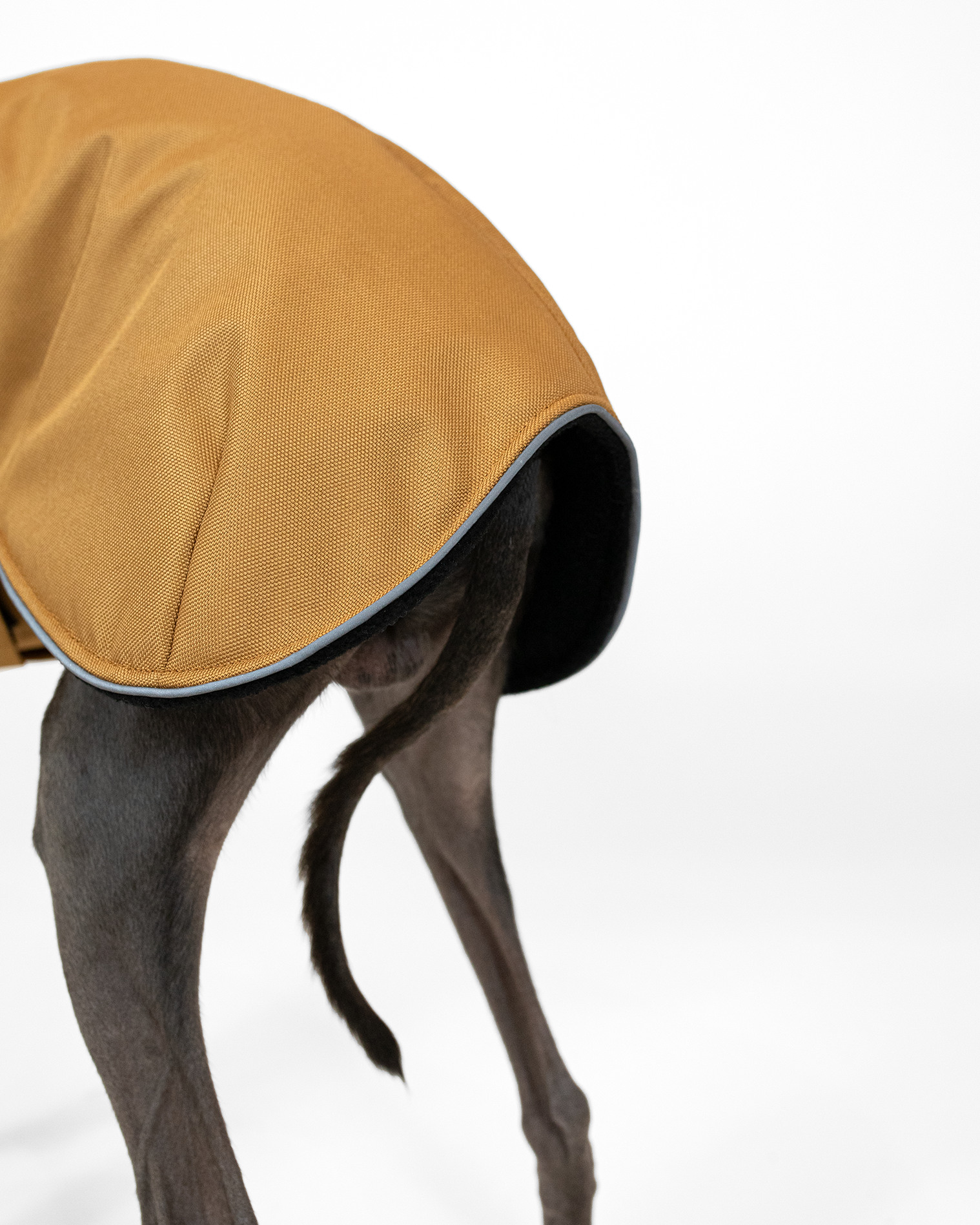 DumasGoods-iggy-warm-winter-coat-back-details detail of back part of ginger winter coat