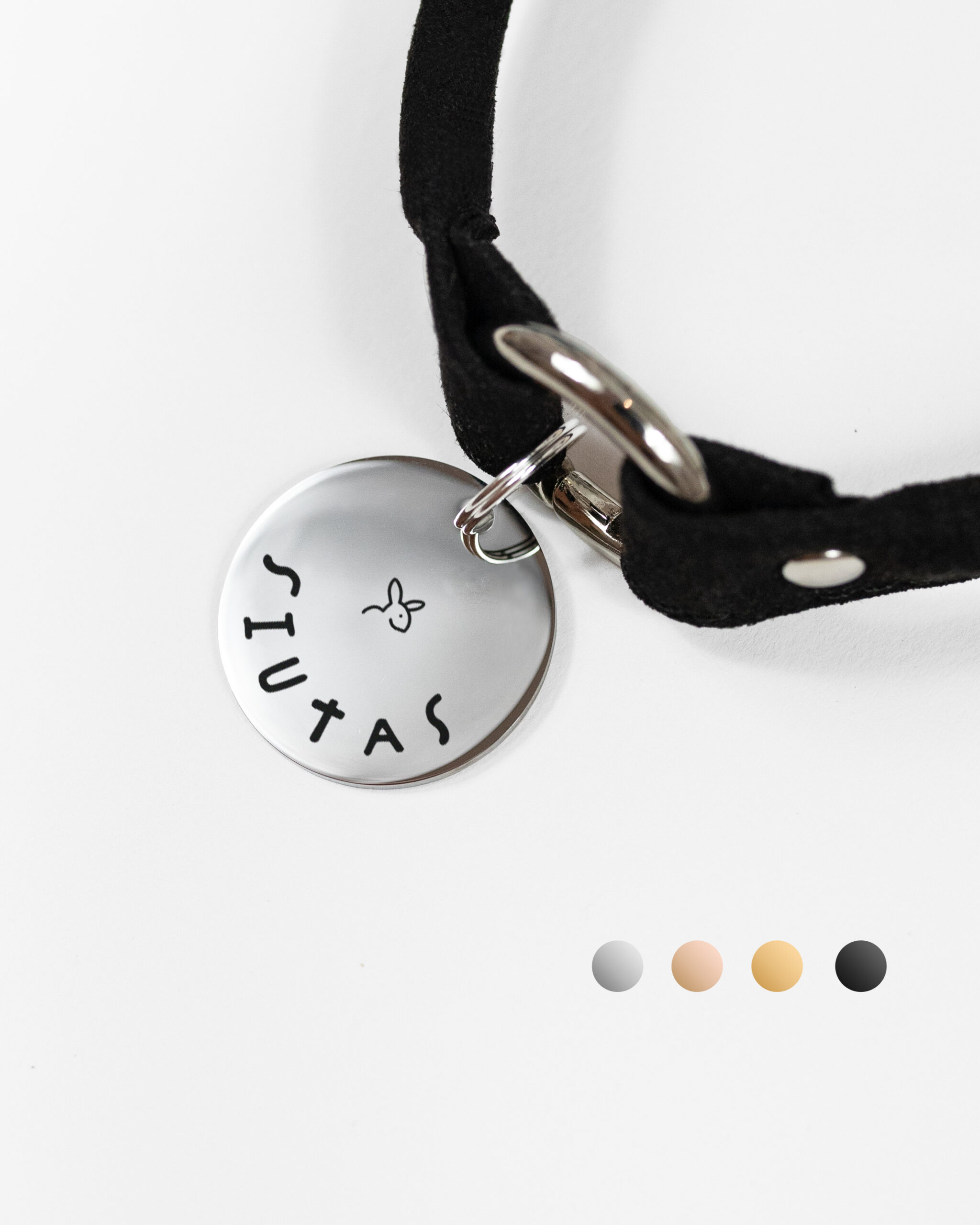 simple shiny engraved pendant with house collar and bunny icon on in