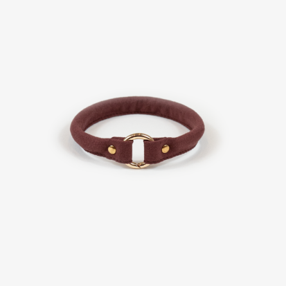 Burgundy round microfiber house collar with a stainless steel opening ring at the middle of the collar.