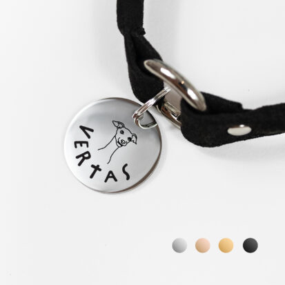 shiny engraved pendant with house collar, italian greyhound portrait drawing